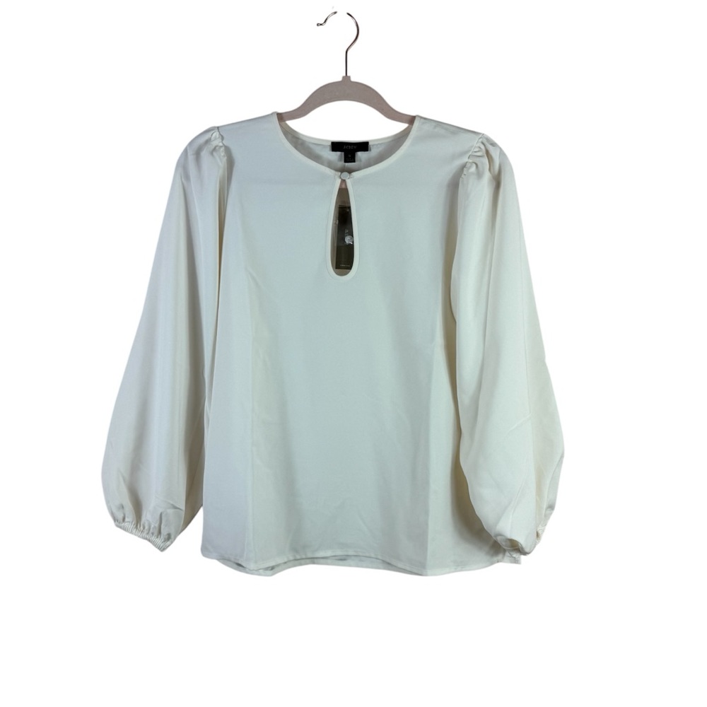 NWT J . CREW womens size S ivory keyhole long sleeve crepe blouse top